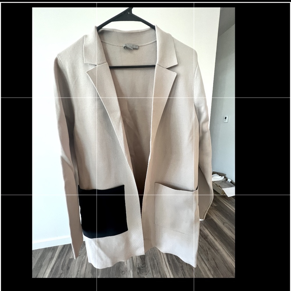 OVERSIZED COS Beige Open Blazer with Black Pocket Accent